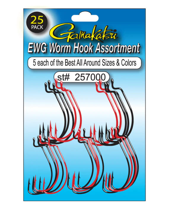 Gamakatsu EWG Worm Hook Assortment 25 Piece Variety Pack