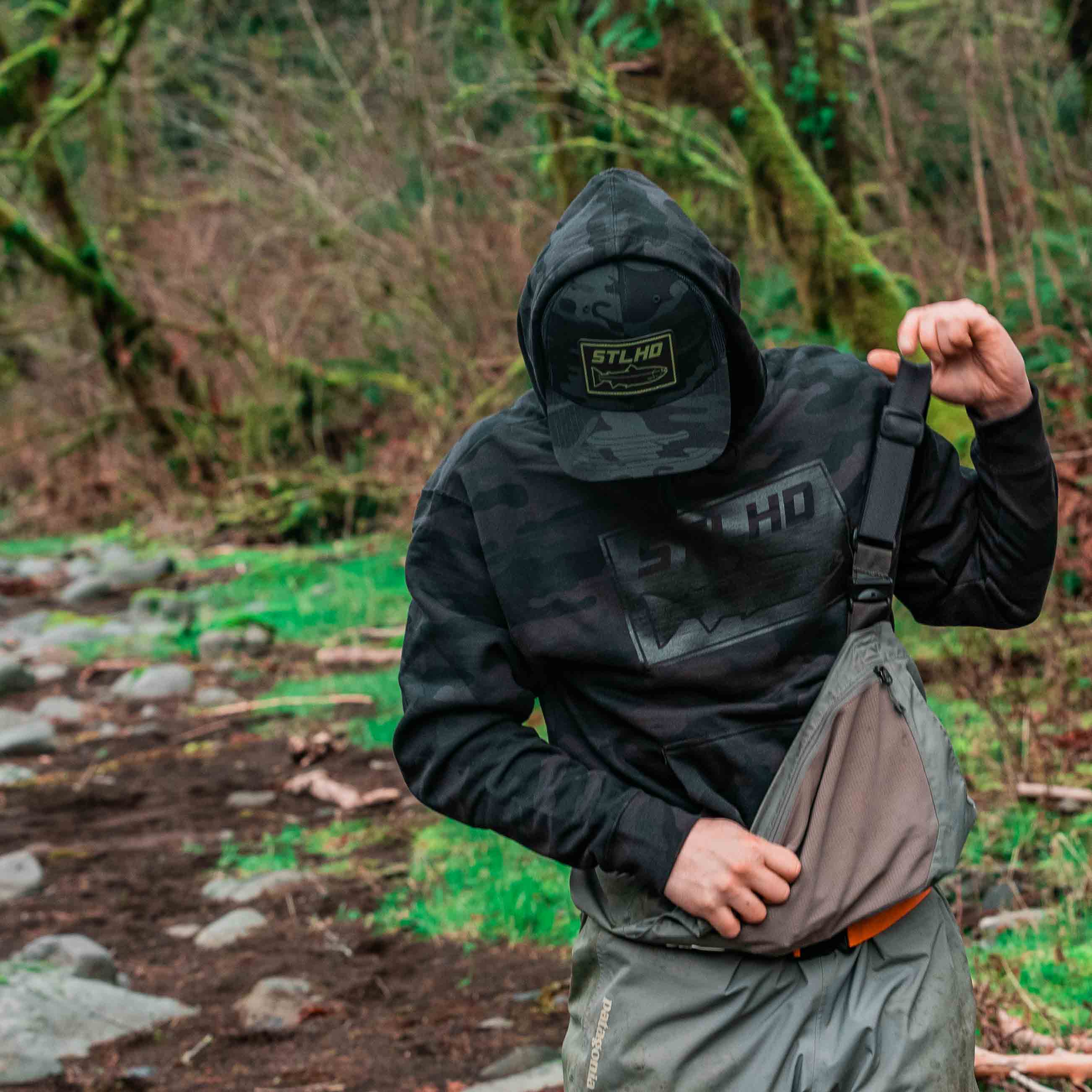 STLHD Mens Black Water Black Camo Standard Hoodie