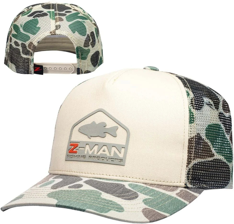 Z Man Camo Bass Trucker Hat Old School Khaki Camo