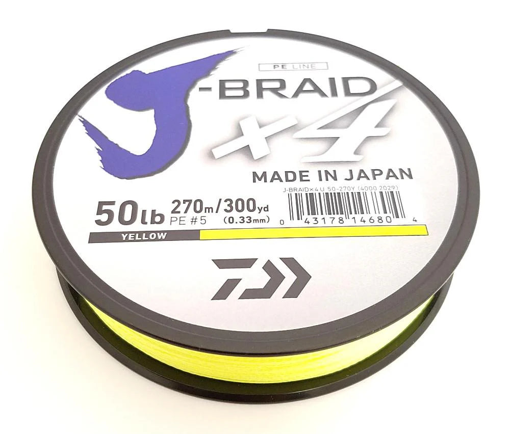 Daiwa J Braid X4 Braided Line 300 Yards Fluorescent Yellow