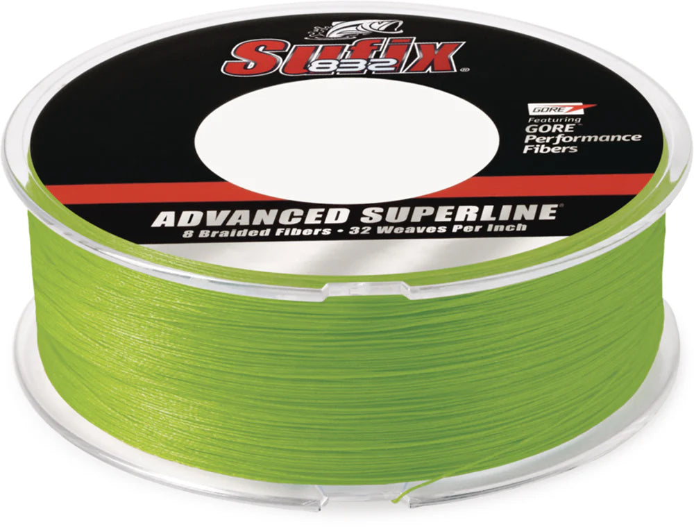 Sufix 832 Advanced Superline Neon Lime Green Braided Line 600 Yard Bulk Spool