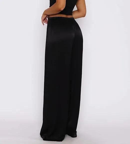 Women's High-Waist Satin Wide Leg Pants