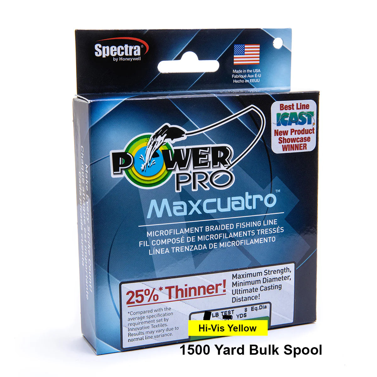 Power Pro Maxcuatro Spectra Hi Vis Yellow Braided Line 1500 yard Bulk Spool