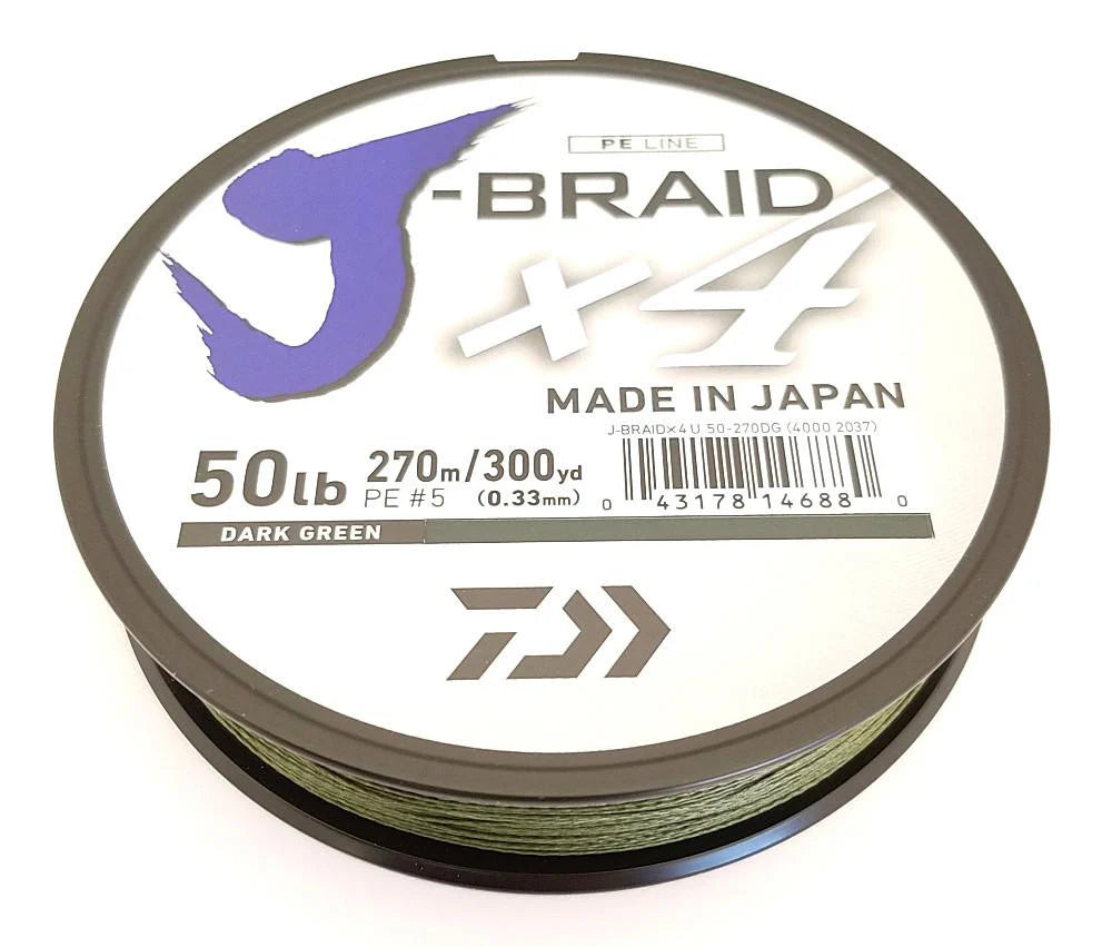 Daiwa J Braid X4 Braided Line 300 Yards Dark Green