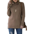 Women's Turtleneck Side Split Long Sleeve Pullover Sweater
