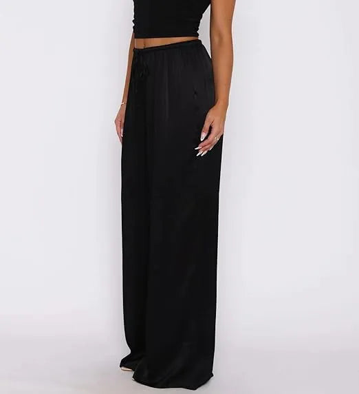 Women's High-Waist Satin Wide Leg Pants