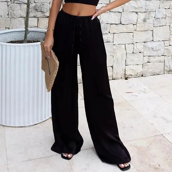 Women's High-Waist Satin Wide Leg Pants