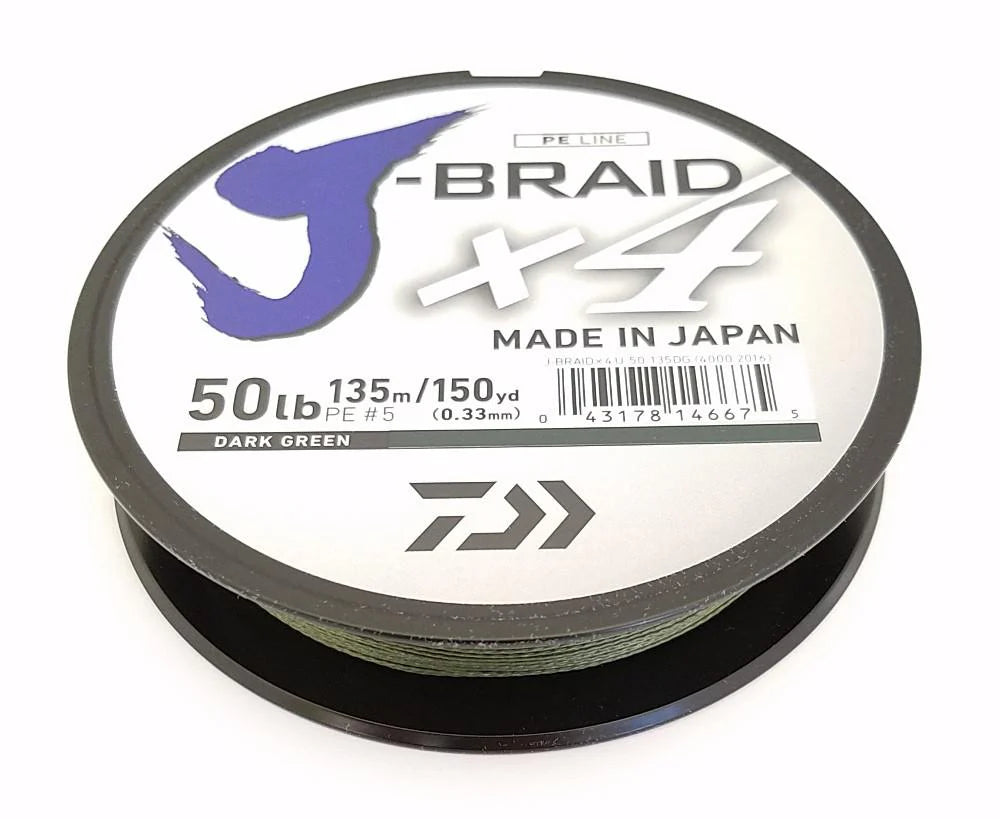 Daiwa J Braid X4 Braided Line 150 Yards Dark Green
