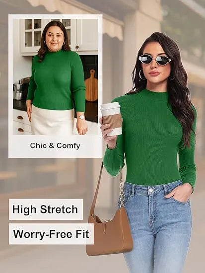 Women's Mock Neck Ribbed Knit Pullover Sweater