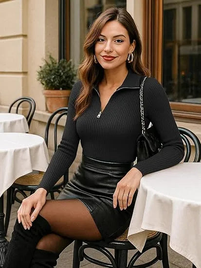 Women's Half Zip Ribbed Knit Pullover Sweater