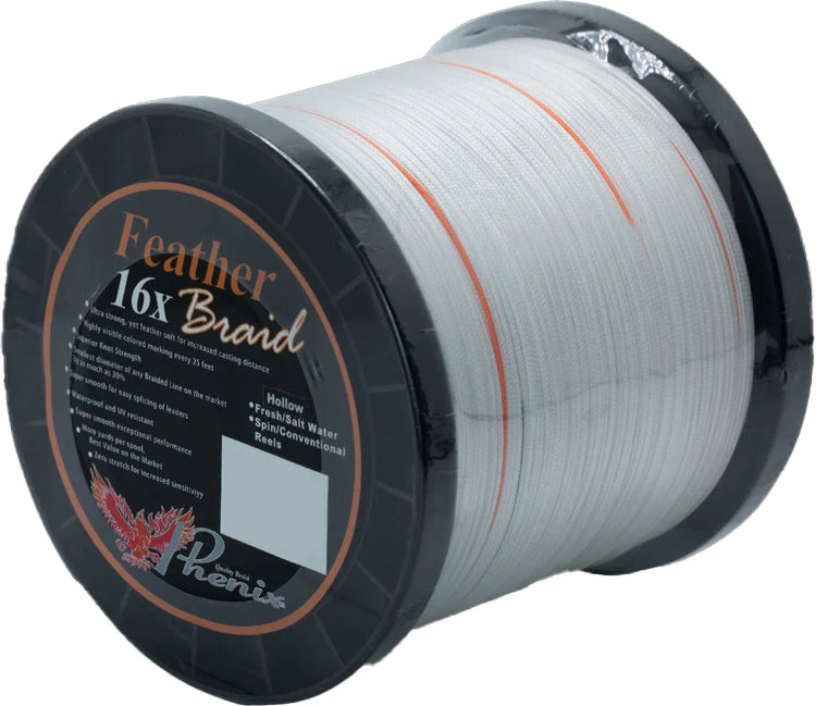 Phenix Feather 16X Hollow Braid Filler Spools White w Orange Green Markings