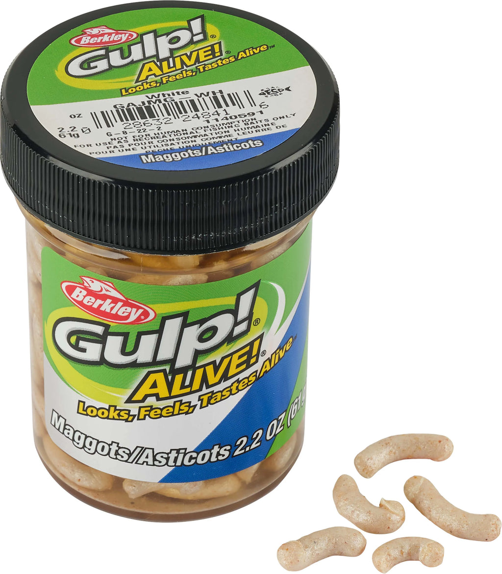 Berkley Gulp Alive 1 inch White Maggots 22 oz Jar