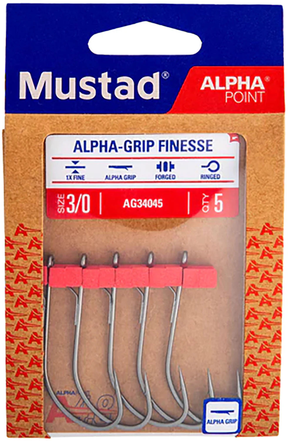 Mustad Alpha Grip Inline Finesse Hooks 5 Pack