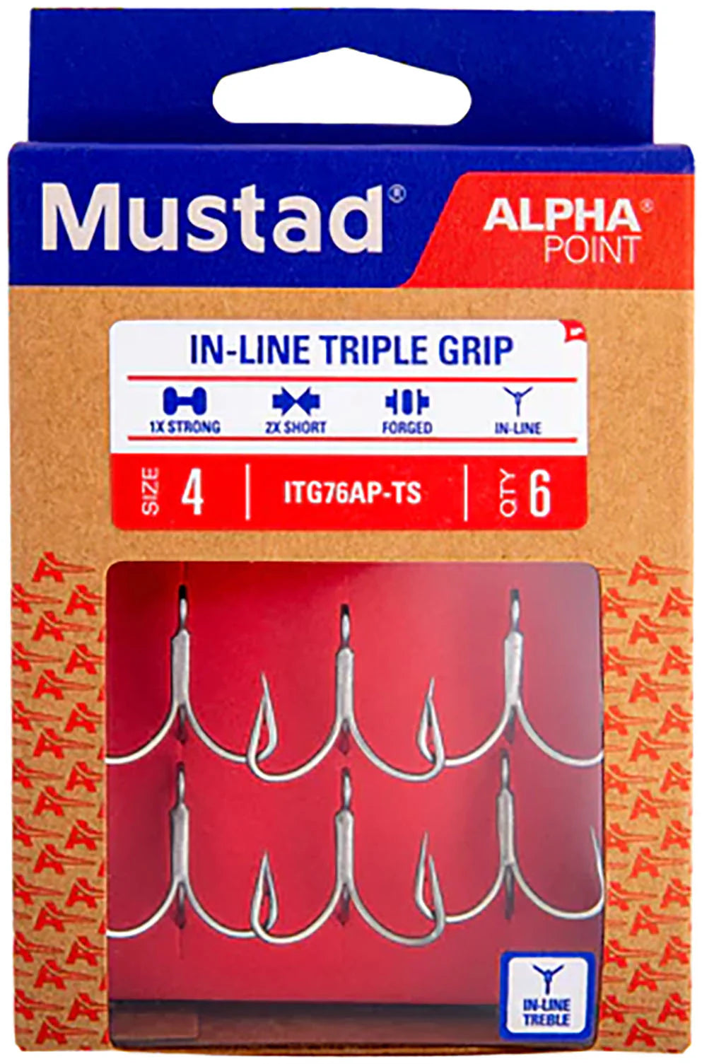Mustad Alpha Point In Line Triple Grip Hooks 6 Pack