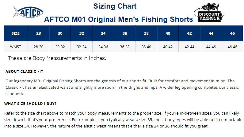 AFTCO M01L Original Long Mens Fishing Shorts