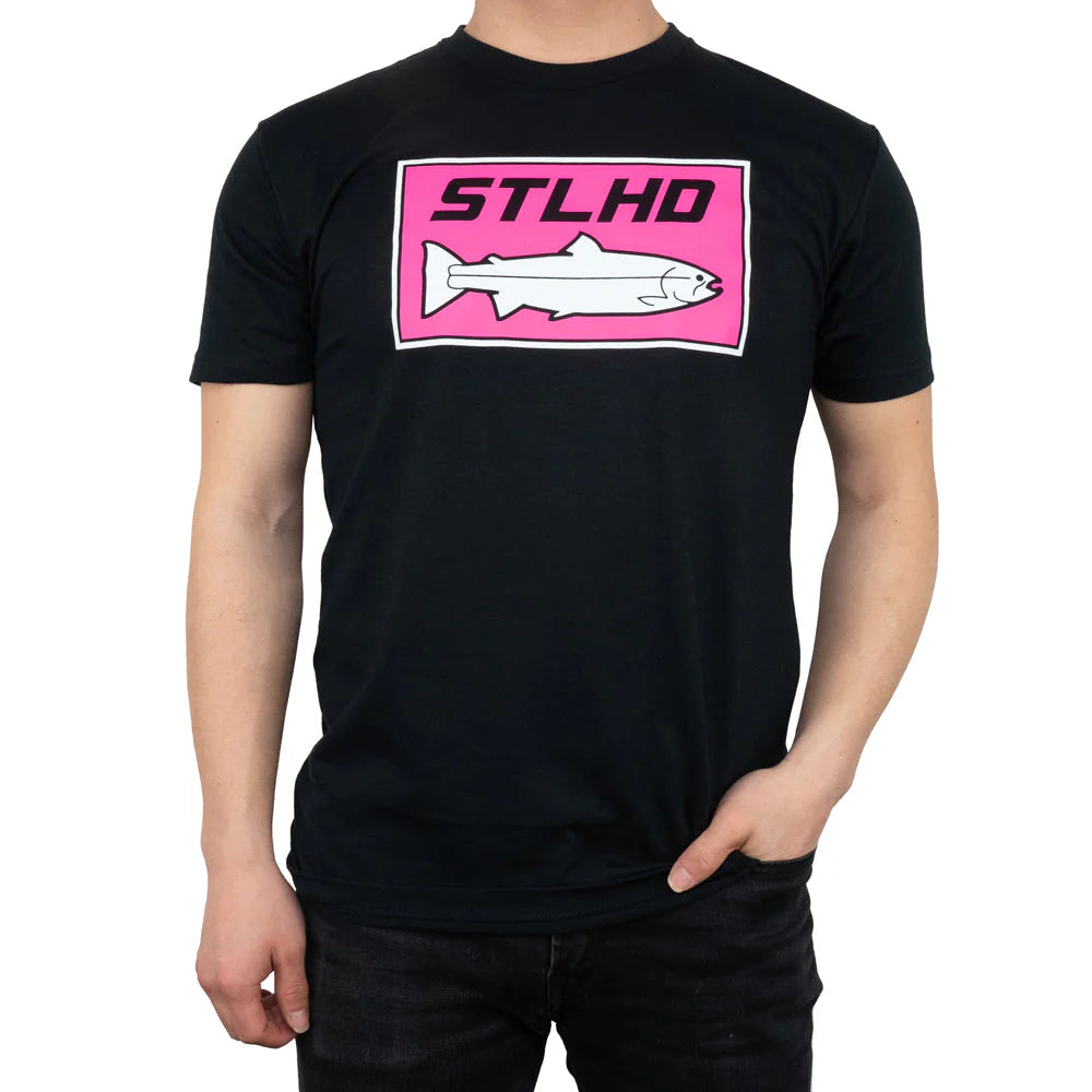 STLHD Mens Neon Pink Black T Shirt
