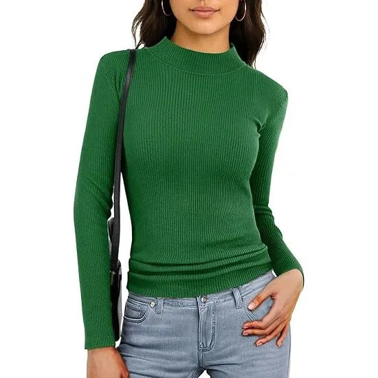 Women's Mock Neck Ribbed Knit Pullover Sweater