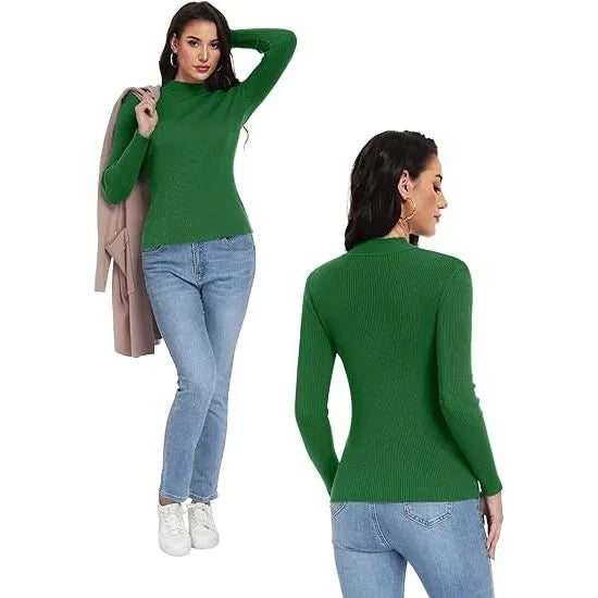 Women's Mock Neck Ribbed Knit Pullover Sweater
